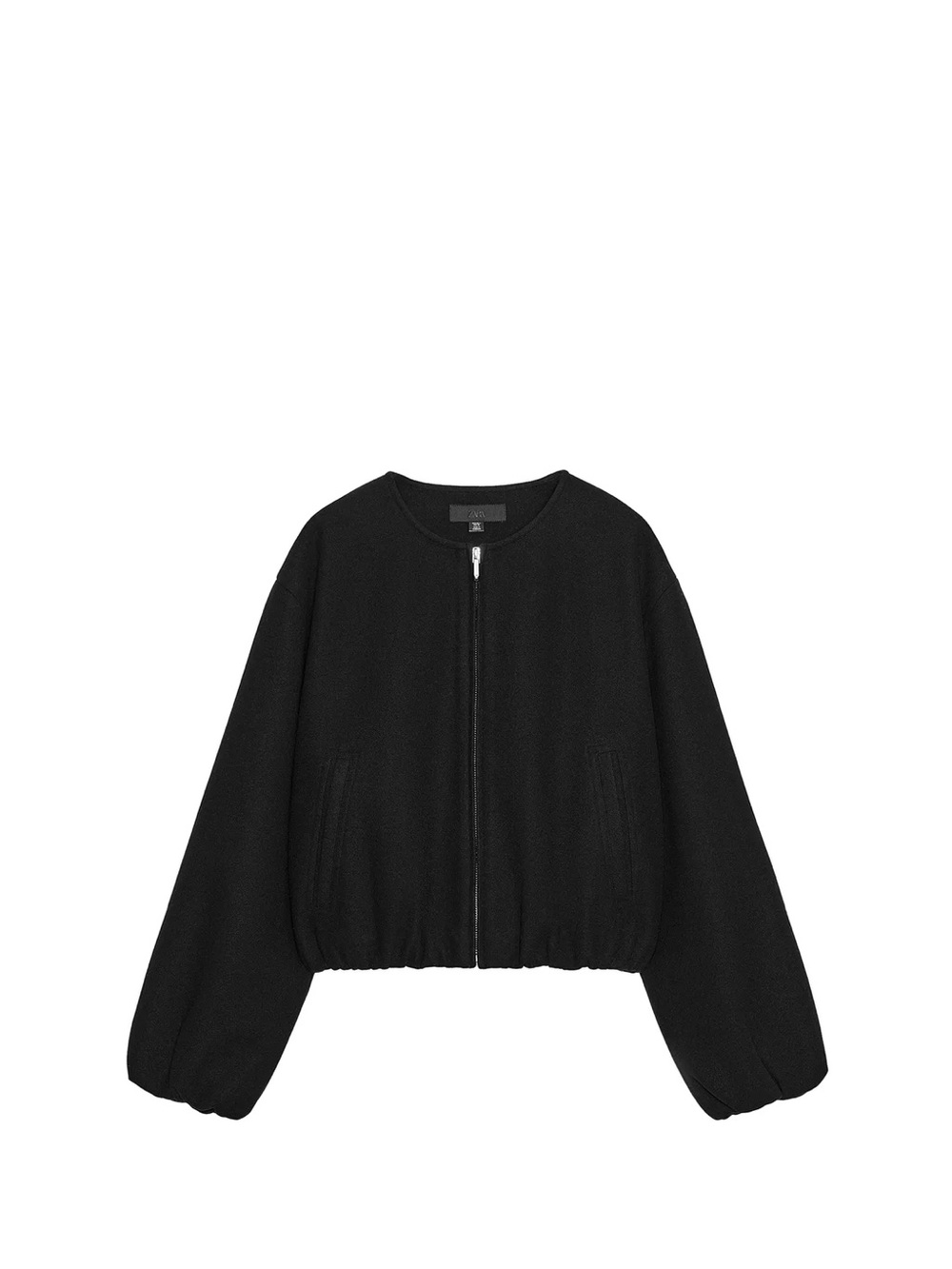 Zara Black Cropped Bomber Jacket